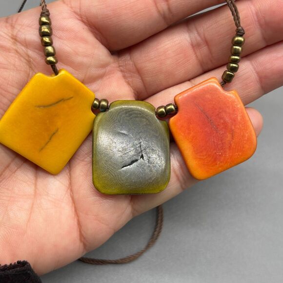Agate Stone Bead Necklace Green Yellow Orange Polished Natural Brass Spacers - Picture 12 of 12